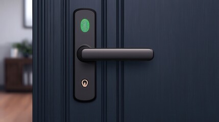 A door with a green lock and a green key