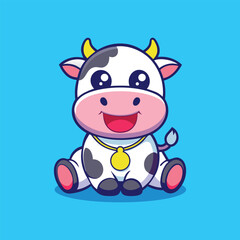 Cute Baby Cow Sitting Cartoon Vector Icon Illustration.
