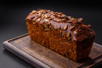 Brown bread with seeds, grains, salt and spices