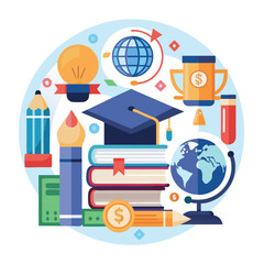 graduation cap books computer flask pencil back to shool education icon set.