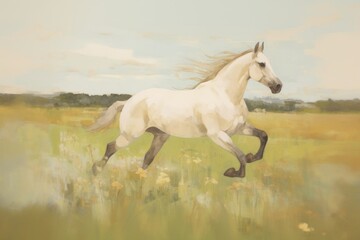 Obraz premium Horse running in the meadow painting horse stallion.