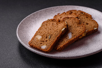 Brown bread with seeds, grains, salt and spices