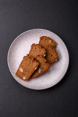 Brown bread with seeds, grains, salt and spices