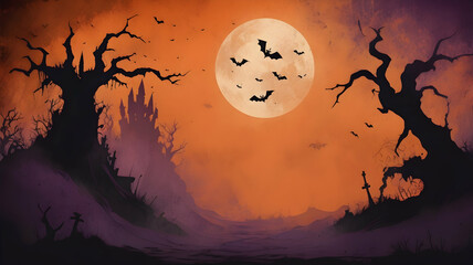 Rough, gritty texture background with a Halloween theme, dark and moody colors like deep orange, black, dark purple, and eerie green. Cracks, scratches, and uneven patches, use for graphic design.	
