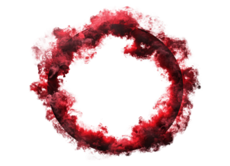 Red smoke ring frame isolated on transparent background.