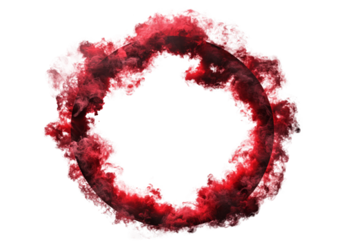 Red smoke ring frame isolated on transparent background.