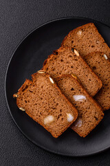Brown bread with seeds, grains, salt and spices