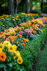 A Row of Colorful Flowers in a Garden Bed