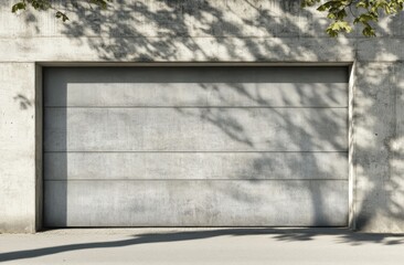 Gray concrete wall with industrial garage door, urban architecture detail