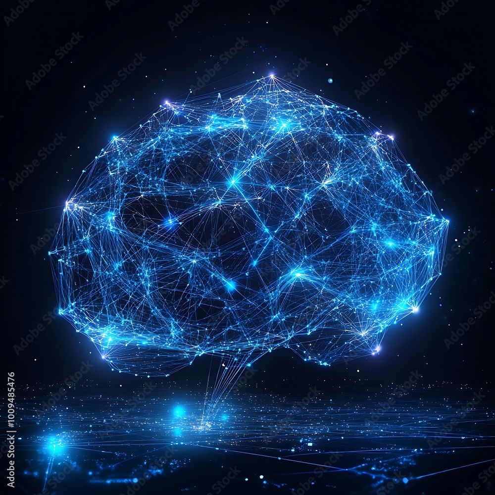Poster digital art of neural networks highlighting impact of artificial intelligence evolution