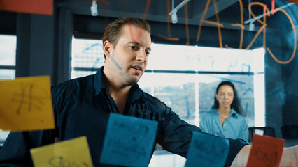 Professional business people discuss about creative marketing idea in modern office. Business team...
