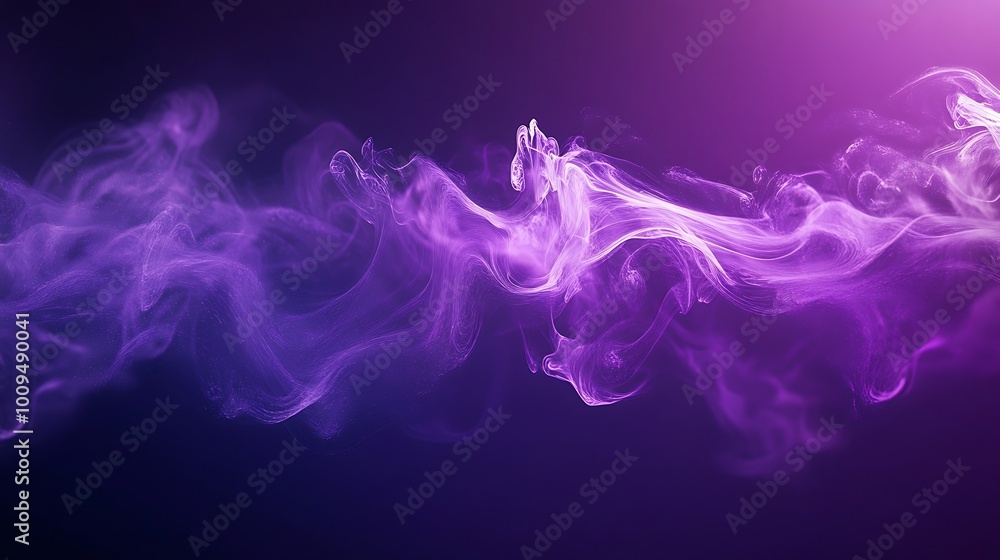 Wall mural ethereal violet smoke drifting in abstract patterns on black background