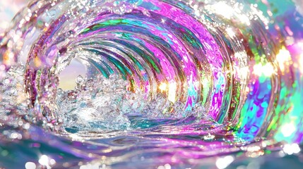 vibrant iridescent ocean wave captures beauty of nature, showcasing bubbles and shimmering colors. mesmerizing patterns create sense of tranquility and wonder