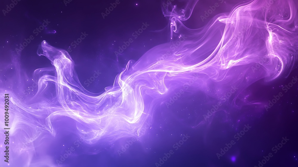 Poster flowing violet smoke swirling in abstract patterns on a dark backdrop