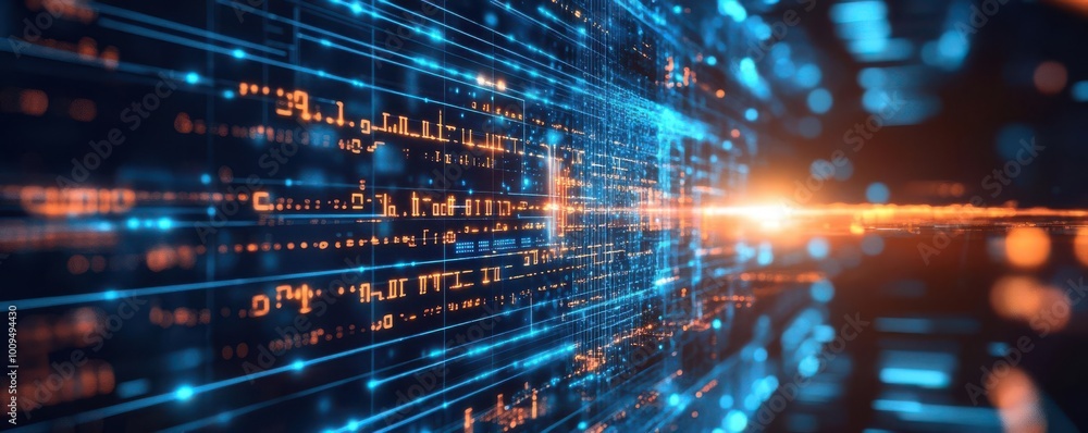Poster a vibrant digital background featuring glowing lines and data streams, symbolizing technology and in