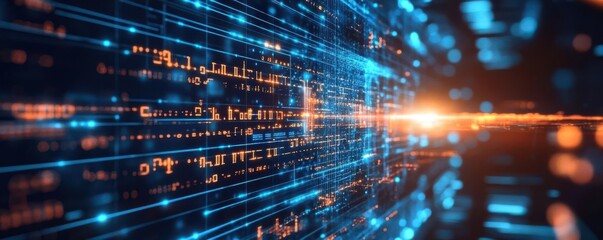 A vibrant digital background featuring glowing lines and data streams, symbolizing technology and innovation.
