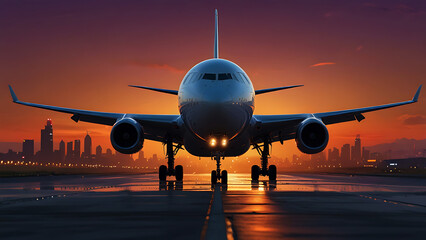 airplane in the sunset