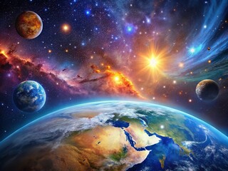 Obraz premium Stunning Earth Space Background with Stars and Nebulae Ideal for Science and Technology Themes