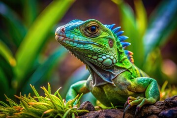Obraz premium Beautiful baby iguana for sale, thriving in a natural setting. Ideal for reptile enthusiasts seeking a charming and lively addition to their homes.