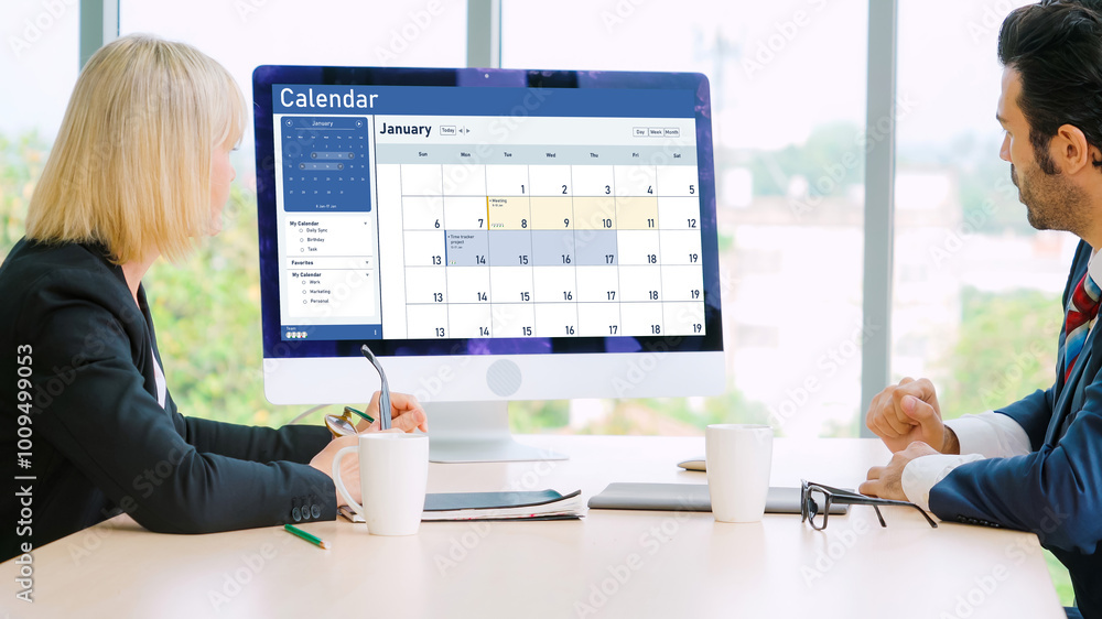 Poster calendar on computer software application for schedule planning for personal organizer and online bu