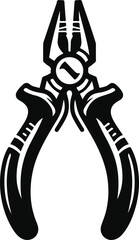 Construction pliers with a black handle, vector graphics, with a yellow background.