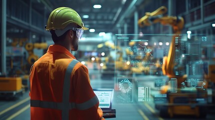 Engineer Overseeing Automated Robotic Systems in Factory