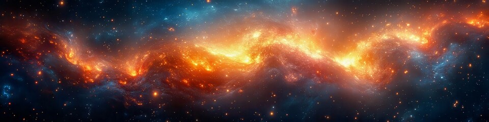 Obraz premium Cosmic Dance: Fiery Nebula with Starry Swirls