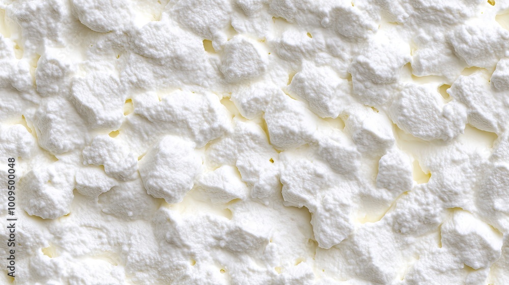Poster this flat composition features a textured surface of white cheese, displayed from a top view, emphas