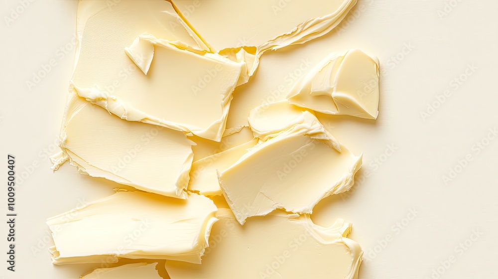 Poster this flat composition features a textured surface of white cheese, displayed from a top view, emphas