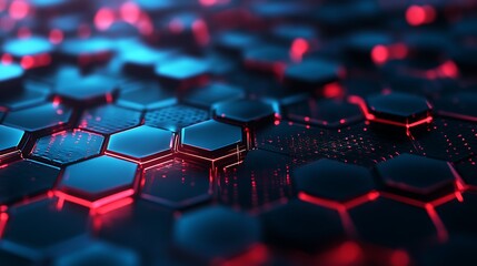 Obraz premium Futuristic hexagonal grid illuminated with glowing neon red lighting image
