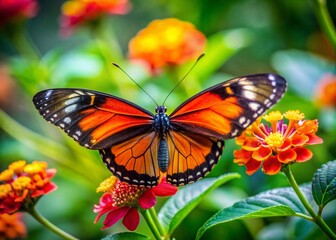 Fototapeta premium Stunning Rare Butterfly Perched on a Vibrant Flower in Lush Green Natural Environment