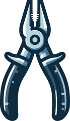 Construction pliers with a black handle, vector graphics, with a yellow background.