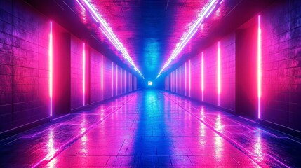 Fototapeta premium Neon Lights Illuminate Futuristic Tunnel