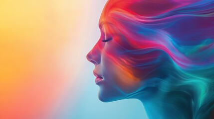 Vibrant Artistic Portrait of a Woman with Colorful Hair and Glowing Skin