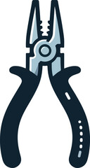 Construction pliers with a black handle, vector graphics, with a yellow background.