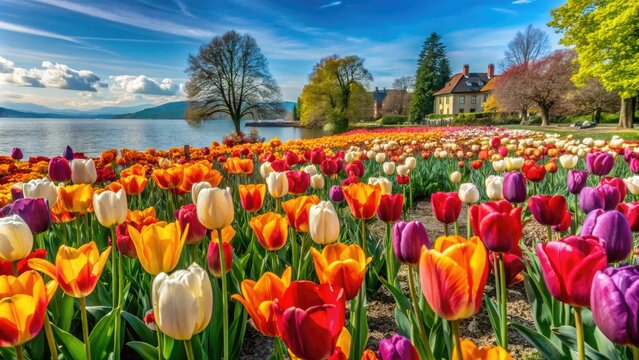 Breathtaking tulip fields bloom at the Morges Tulip Festival, celebrating nature's vivid spring colors in a stunning floral display that captivates every visitor.