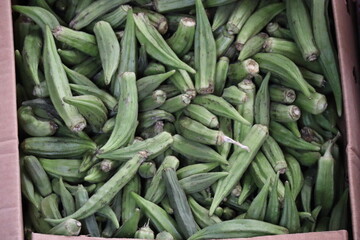Fresh okra on the market in Cape Town. Close-up.