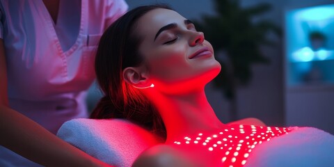 Woman getting red light therapy on her back, Generative AI