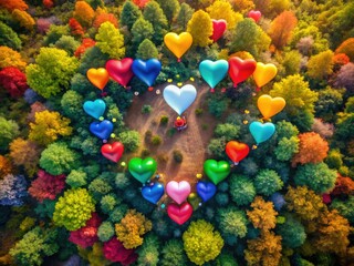 Fototapeta premium Brightly colored hearts and symbols depict love's victory over adversity, set against a lively backdrop. Cherished hues celebrate the unstoppable essence of affection and connection.