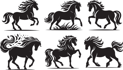 set of horses silhouettes