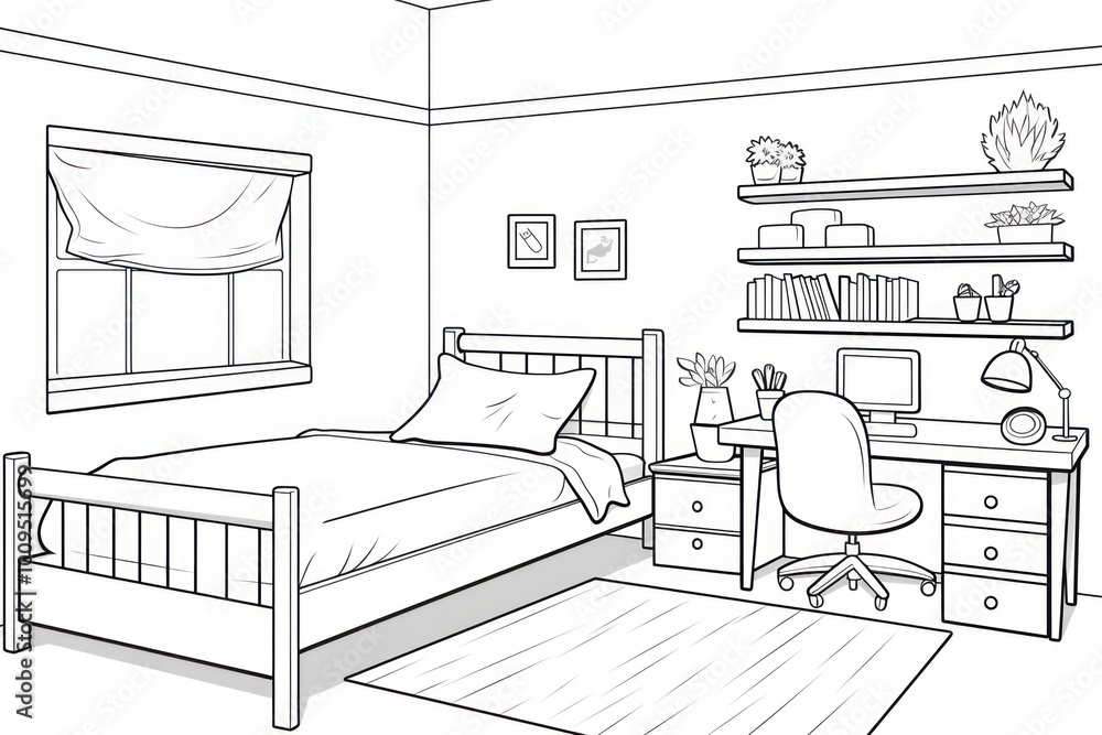 Sticker Kids room sketch furniture bedroom.