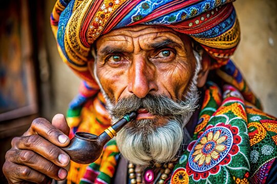 Traditional Chilum: An Authentic Smoking Pipe Crafted from Clay and Decorated with Intricate Designs