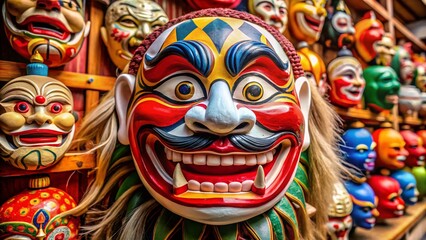 Fototapeta premium Traditional Japanese Hyottoko Mask Symbolizing Humor and Playfulness in Cultural Celebrations