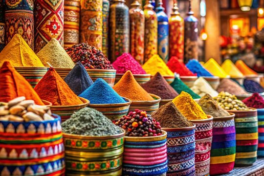 Traditional Karama Marketplace with Colorful Textiles, Spices, and Handcrafted Goods on Display