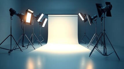 Photography Studio Setup with Backdrop and Lighting Equipment