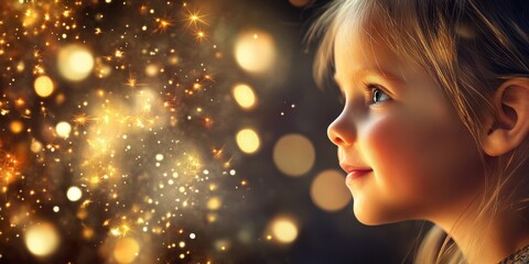 a little girl looking at a star