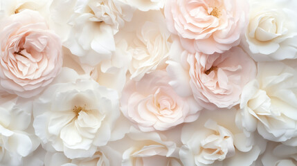 Obraz premium Floral background with close-up view of white and pink rose blossoms
