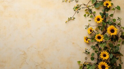 Sunflowers and Vines on a Beige Wall.