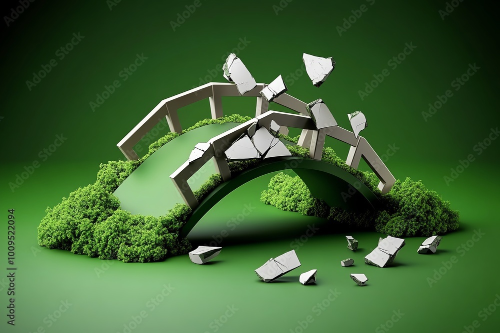 Aufkleber Abstract minimalist design of a broken bridge, using geometric forms and soft tones to represent the difficulties of navigating yesterdayâ€™s failures