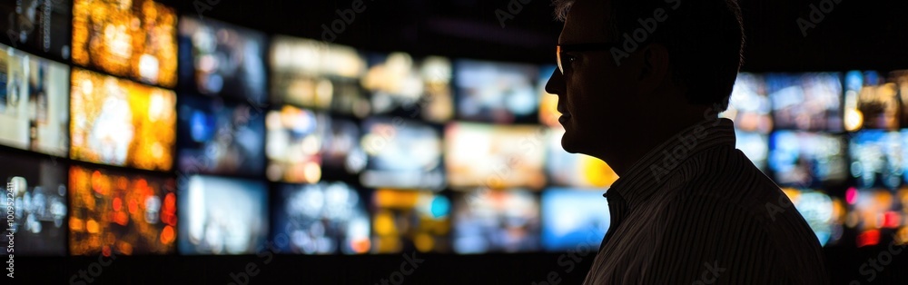 Poster A person observes multiple screens displaying various streaming content options